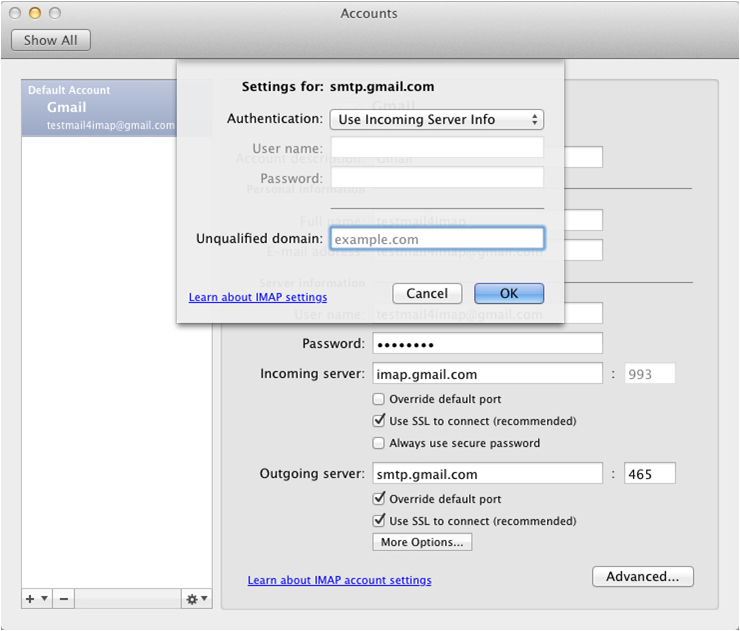 gmail imap port settings for mac